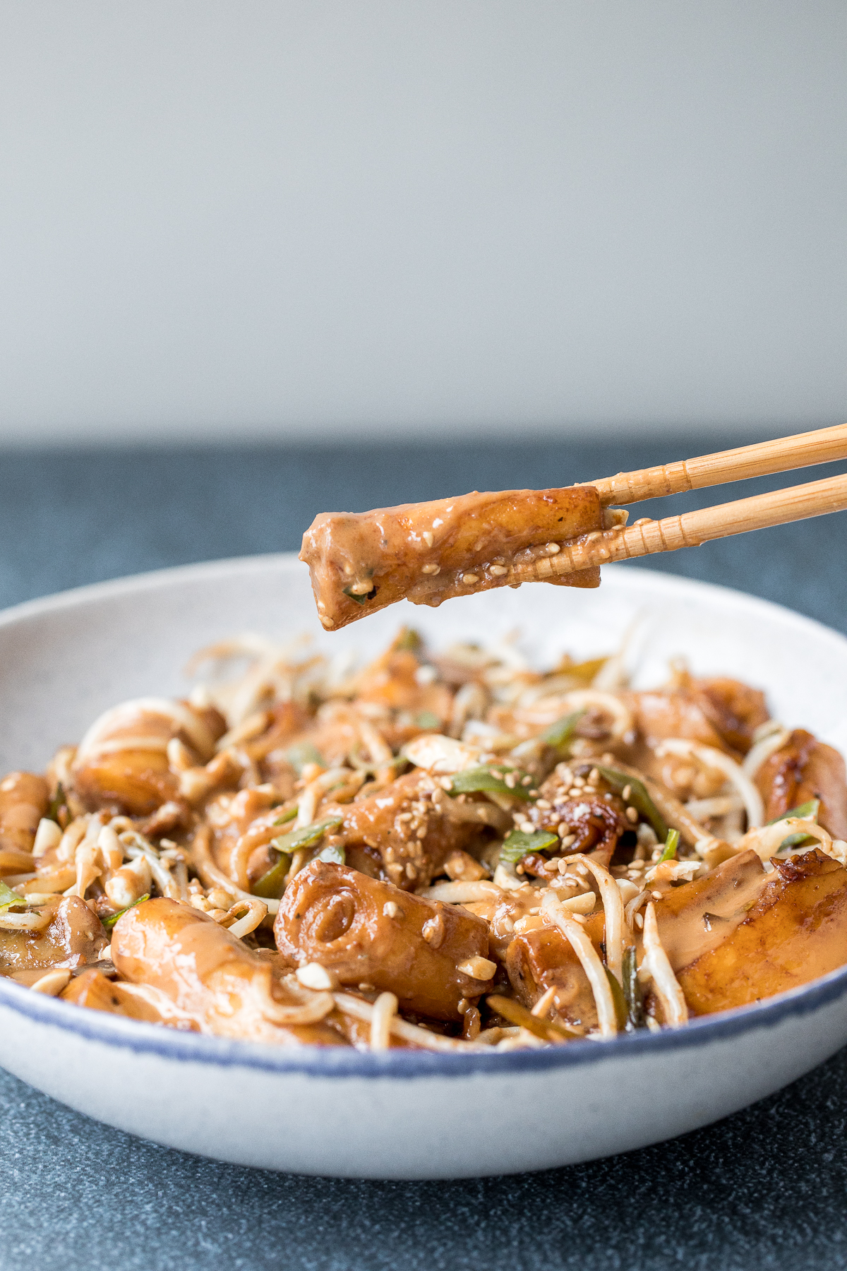 StirFried Rice Noodle Rolls with Peanut Butter Sauce aheadofthyme