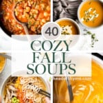 Over 40 warm and cozy fall soup recipes from smooth and creamy to hearty and meaty to noodle soup and more, with lots of vegetarian, vegan and gluten-free options. | aheadofthyme.com
