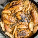 Quick, easy, one pan apple cider chicken with butternut squash, apples, and thyme, cooked in an apple cider sauce. Serve this fall meal in just 40 minutes. | aheadofthyme.com