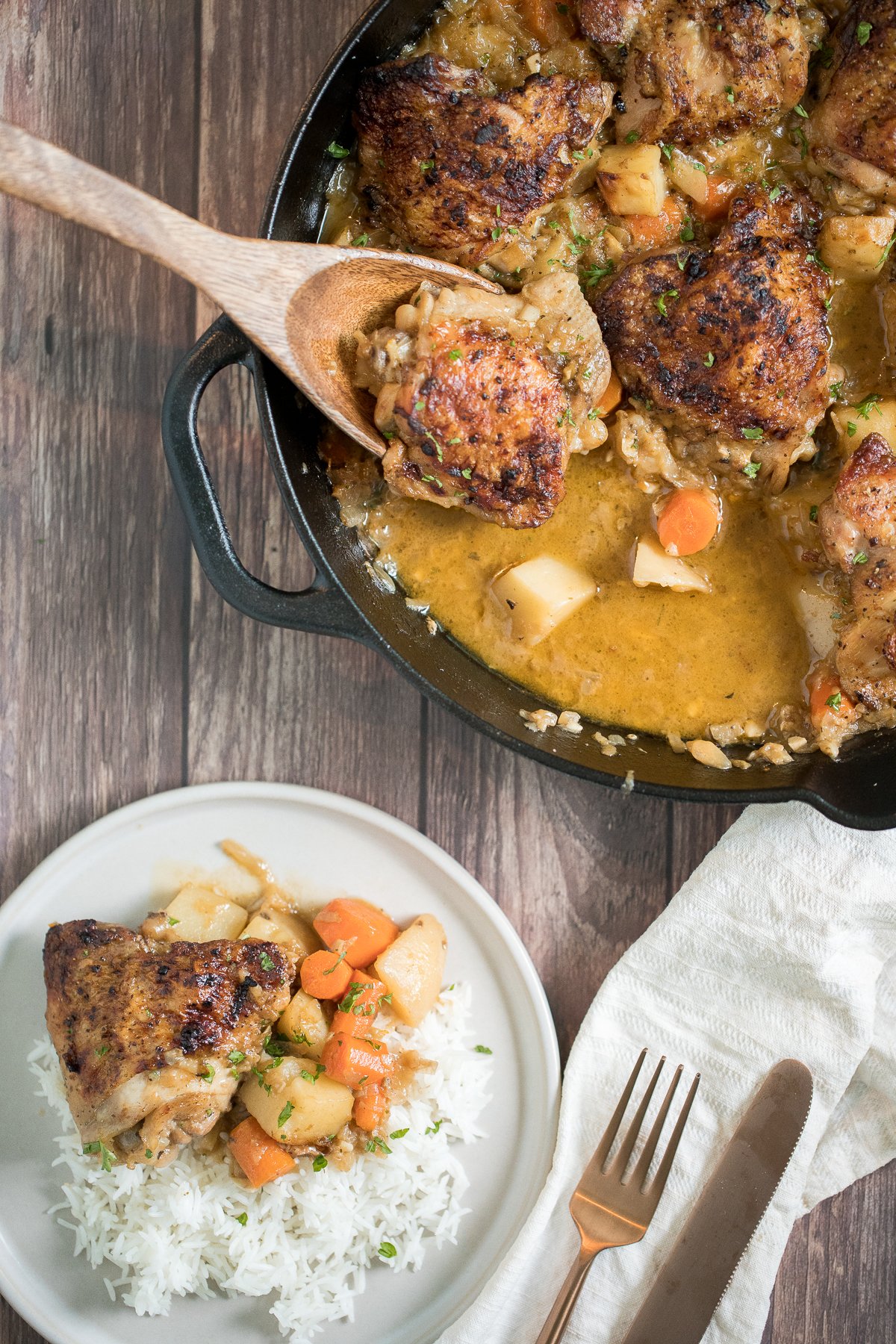 Apple Dijon Braised Chicken Thighs Ahead of Thyme