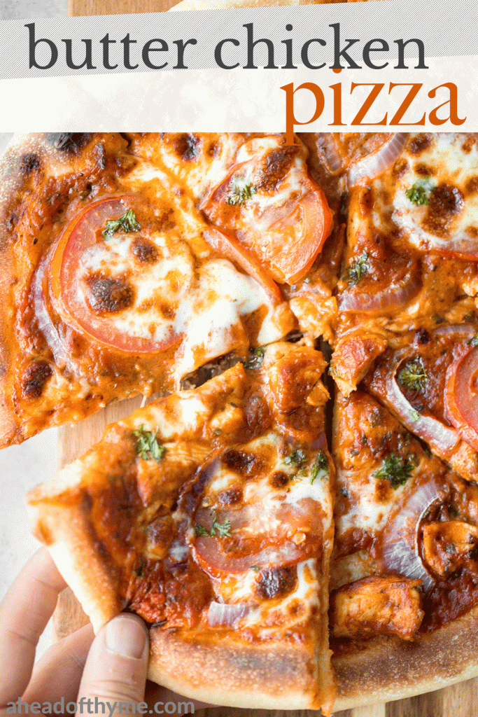 Quick, easy, delicious and saucy leftover butter chicken pizza with an ultra crispy pizza crust is made entirely in a cast-iron skillet in just 10 minutes. | aheadofthyme.com