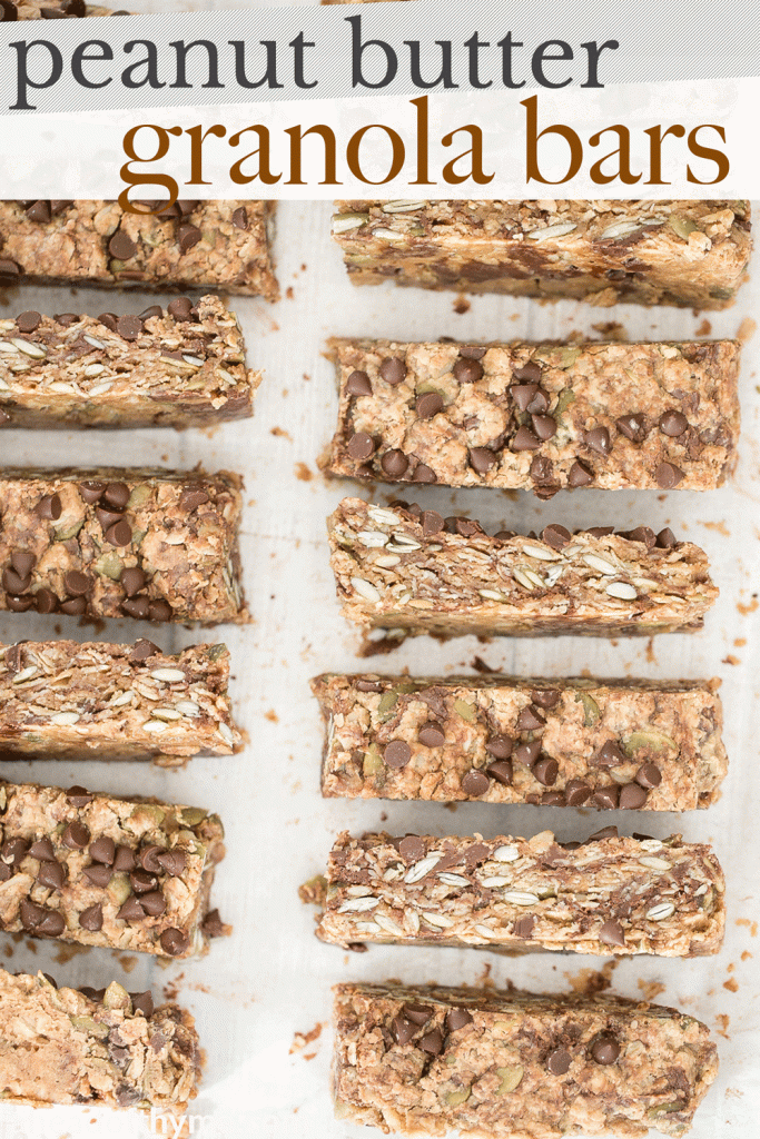 Chewy chocolate chip peanut butter granola bars are healthy, vegan, gluten-free, and refined sugar-free. Prep them in just 10 minutes to snack on for weeks. | aheadofthyme.com
