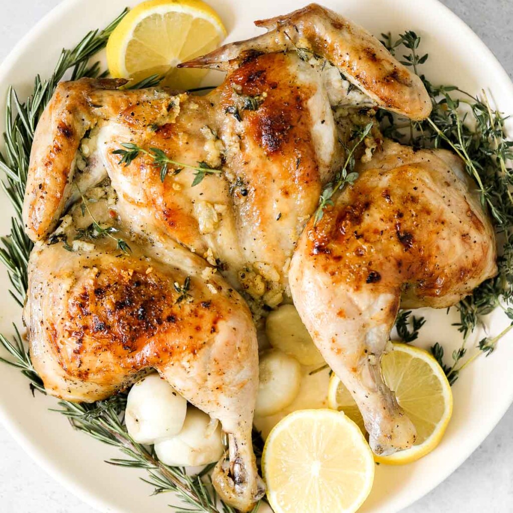 Roasted spatchcock chicken, also called butterflied chicken, cooks faster, stays juicy, and delivers perfectly crispy skin every time. | aheadofthyme.com