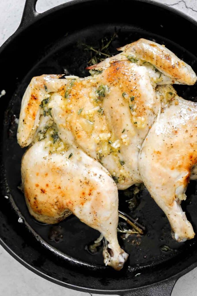 Roasted spatchcock chicken, also called butterflied chicken, cooks faster, stays juicy, and delivers perfectly crispy skin every time. | aheadofthyme.com