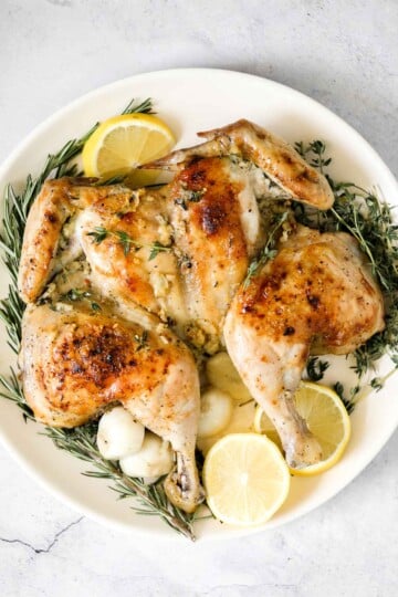 Roasted spatchcock chicken, also called butterflied chicken, cooks faster, stays juicy, and delivers perfectly crispy skin every time. | aheadofthyme.com