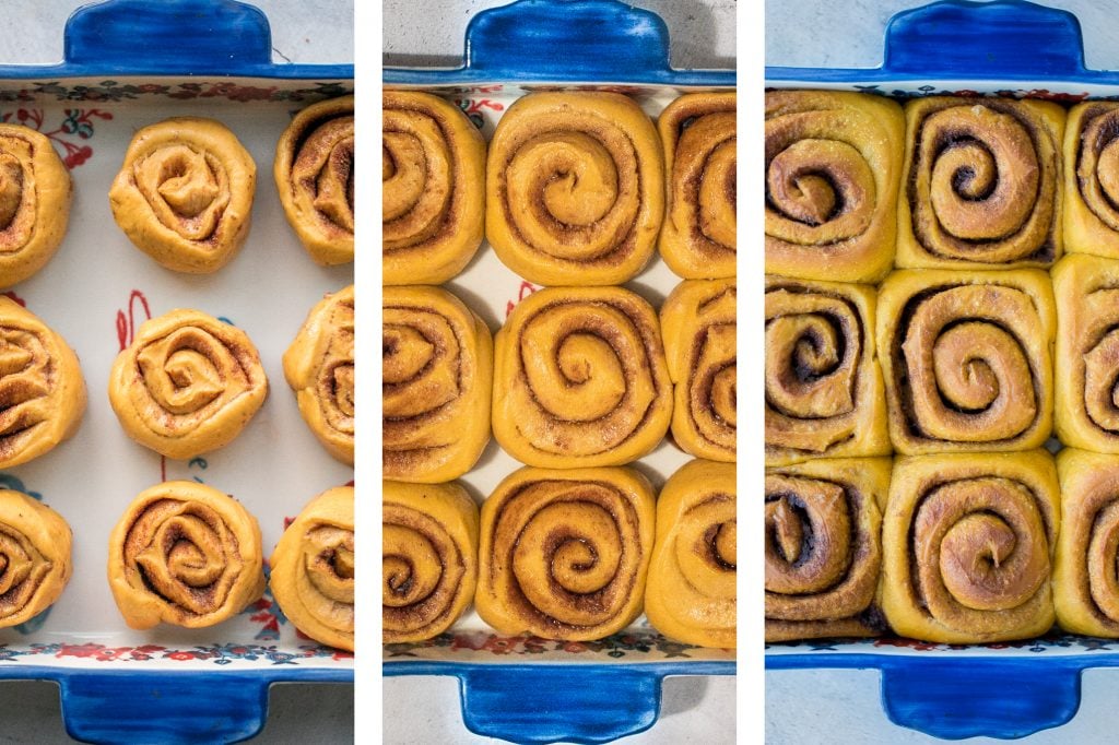 Soft and fluffy, pumpkin cinnamon rolls are packed with pumpkin, layered with pumpkin spice, and topped with cream cheese icing. Best fall treat ever. | aheadofthyme.com