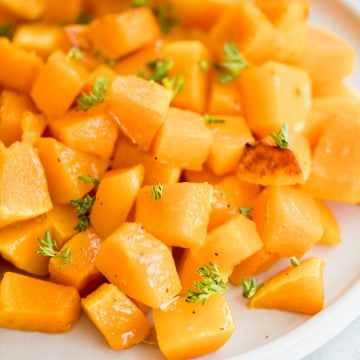 Roasted butternut squash is the easiest vegan side dish you need this fall. It has a ton of flavour with just a few simple pantry staples. | aheadofthyme.com