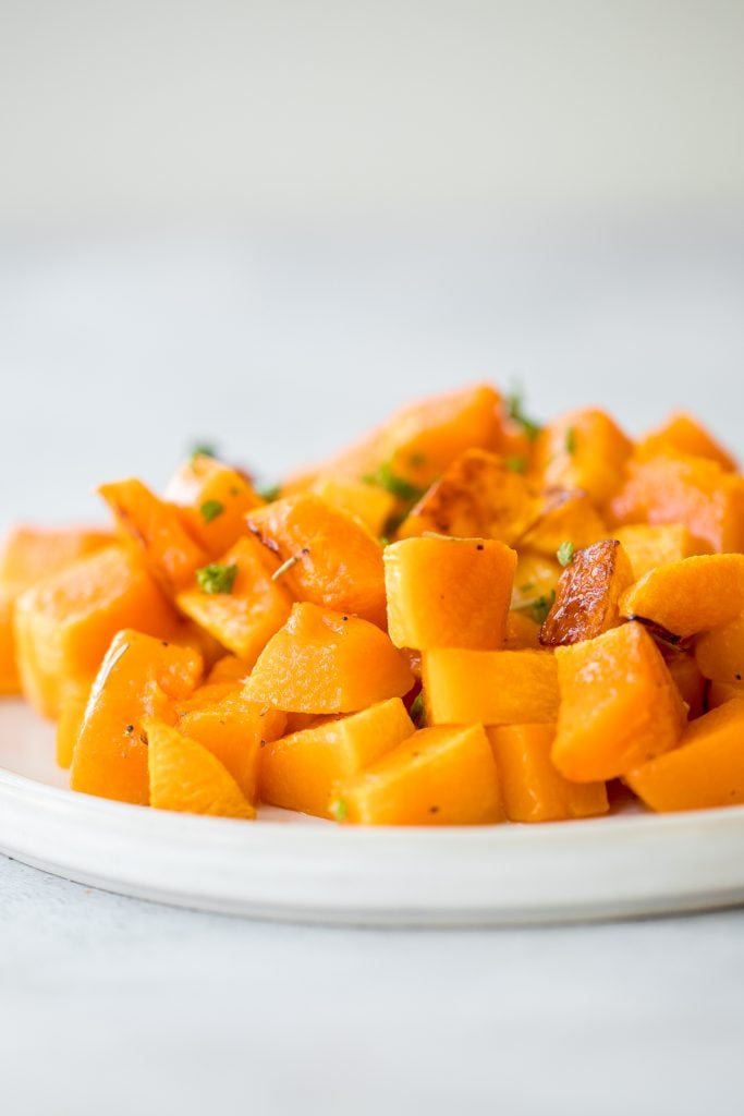 Roasted butternut squash is the easiest vegan side dish you need this fall. It has a ton of flavour with just a few simple pantry staples. | aheadofthyme.com