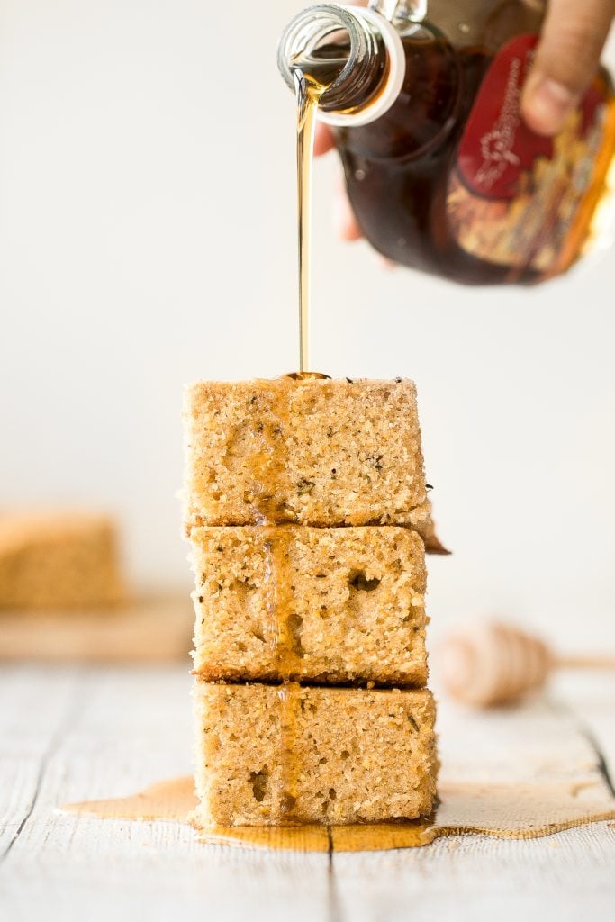 Sweet and savoury, buttery rosemary cornbread is soft and moist with golden crispy edges, flavourful and delicious, and so easy to make this holiday season. | aheadofthyme.com