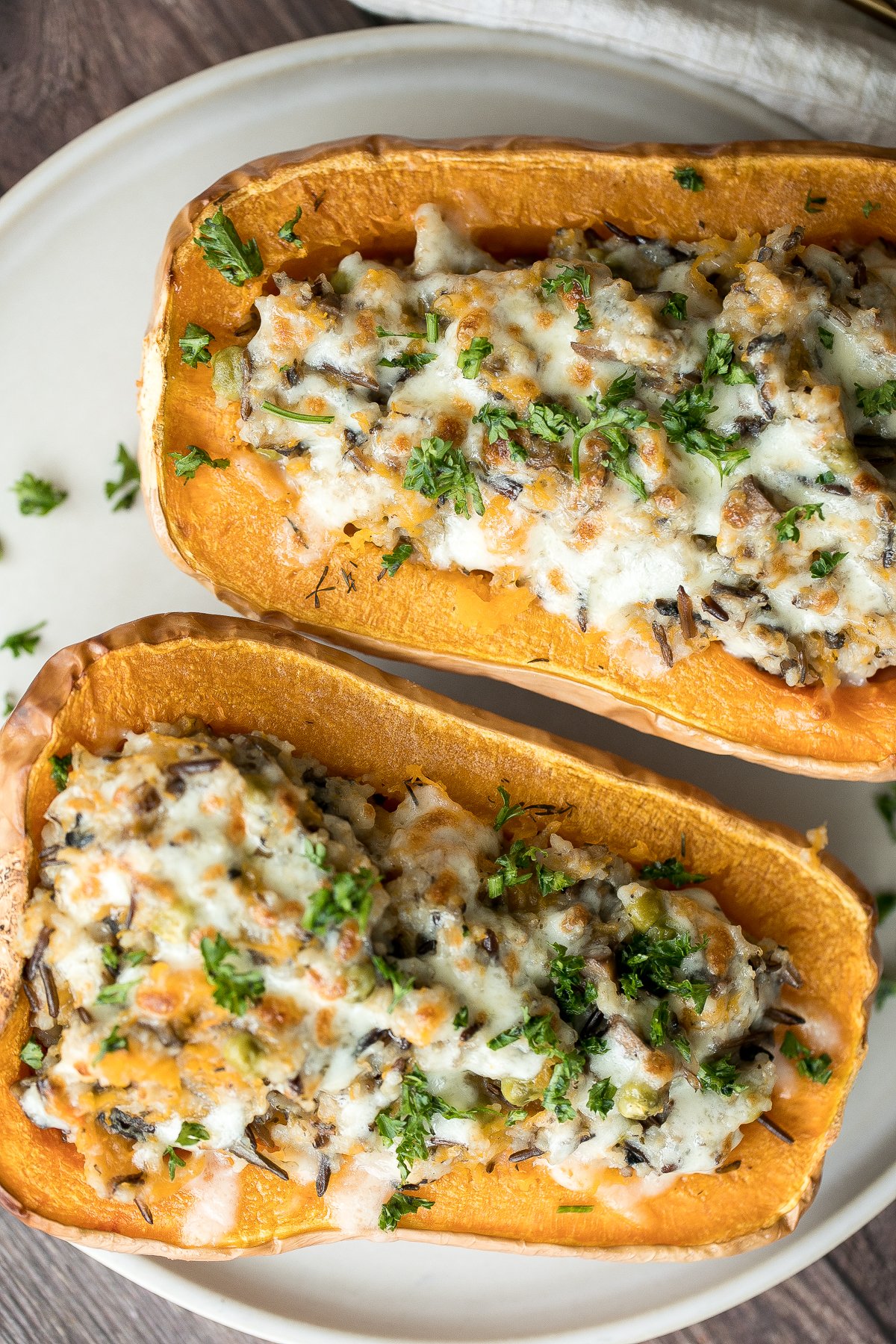 Stuffed Butternut Squash with Wild Rice Ahead of Thyme