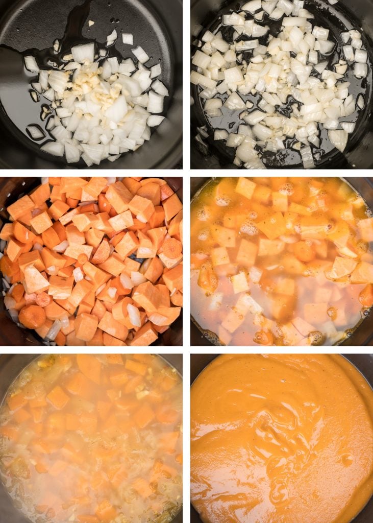 One pot sweet potato soup is super silky, creamy and vegan, and packed with fall flavours. Make this quick and easy fall and winter soup in 30 minutes. | aheadofthyme.com