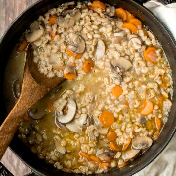 Wholesome hearty vegetarian mushroom barley soup is healthy, filling, and so delicious. This one pot meal is easy to make with just 10 minutes of prep. | aheadofthyme.com