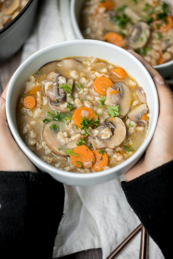 Wholesome hearty vegetarian mushroom barley soup is healthy, filling, and so delicious. This one pot meal is easy to make with just 10 minutes of prep. | aheadofthyme.com