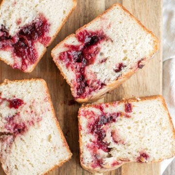 Leftover cranberry sauce swirl pound cake is moist and tender with swirls of cranberry sauce for a sweet and tangy burst of flavour. So easy and delicious. | aheadofthyme.com