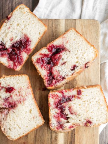 Leftover cranberry sauce swirl pound cake is moist and tender with swirls of cranberry sauce for a sweet and tangy burst of flavour. So easy and delicious. | aheadofthyme.com