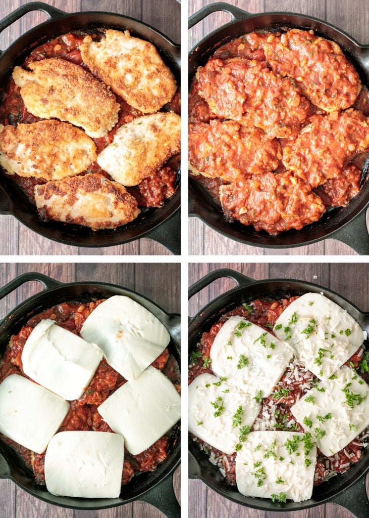 Easy chicken parmesan (parmigiana) with crispy breaded chicken, tomato sauce, and melted mozzarella and parmesan cheese. The best comfort chicken dinner. | aheadofthyme.com