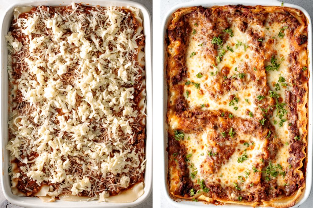 Classic easy meat lasagna is the ultimate Italian comfort food with layers of tender lasagna, meaty tomato sauce, cheese filling and melted cheese on top. | aheadofthyme.com