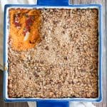 Sweet potato casserole with pecans packed with tender sweet potatoes and a buttery crunchy pecan topping is the best fall side dish for Thanksgiving dinner. | aheadofthyme.com