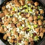 Easy vegetarian cornbread stuffing is the perfect make-ahead side dish to serve this Thanksgiving. So flavourful, moist and soft, yet crispy golden on top. | aheadofthyme.com