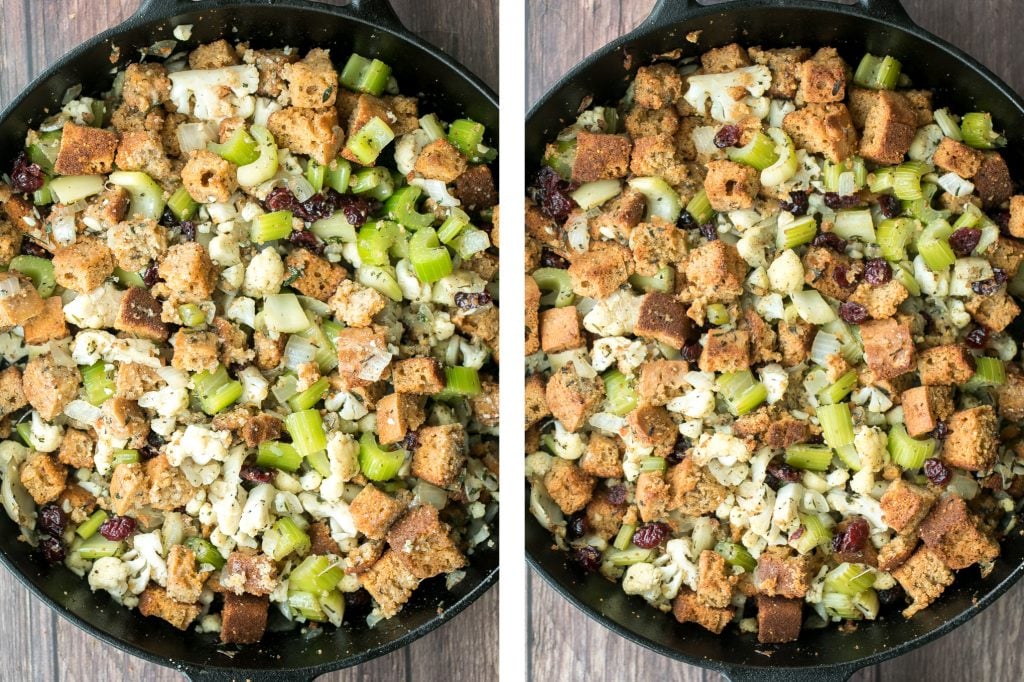 Easy vegetarian cornbread stuffing is the perfect make-ahead side dish to serve this Thanksgiving. So flavourful, moist and soft, yet crispy golden on top. | aheadofthyme.com