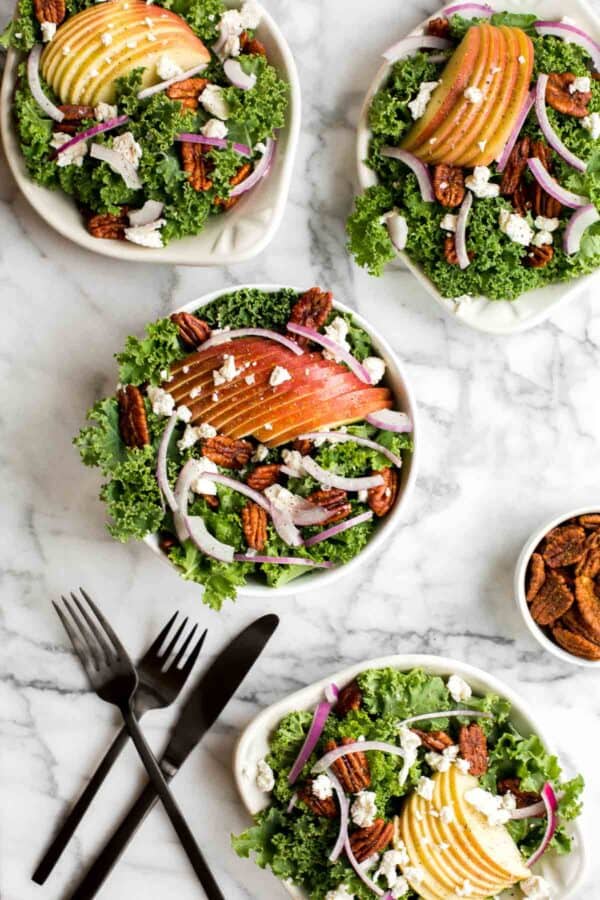 Winter Kale Salad with Apple Cider Vinaigrette and Spiced Pecans
