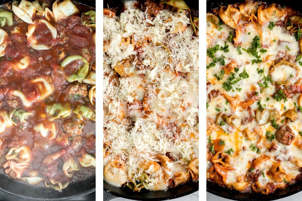 Quick and easy, cheesy tortellini and sausage bake is a delicious 30-minute dinner packed with flavour. A family-favourite comfort food for busy weeknights. | aheadofthyme.com