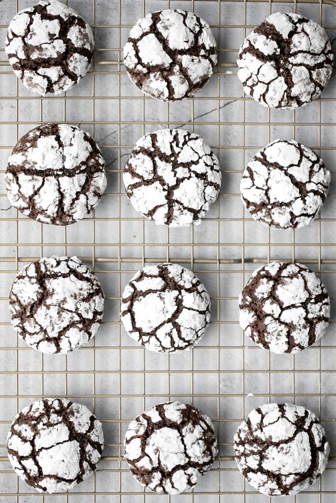 Soft tender chewy chocolate crinkle cookies are a classic Christmas cookie that tastes like a rich fudgy brownie with a crackly crust and coated in sugar. | aheadofthyme.com