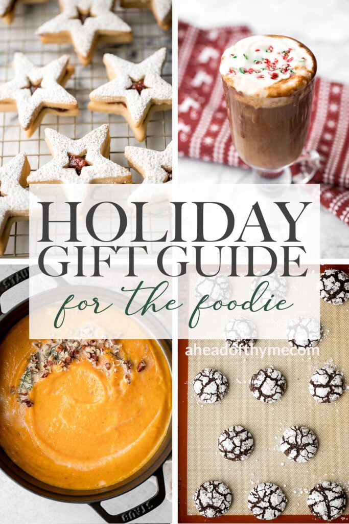Holiday gift guide with the best kitchen gifts for foodies and people who love to cook, includes gifts under $30, cookware, bakeware, gadgets and more. | aheadofthyme.com