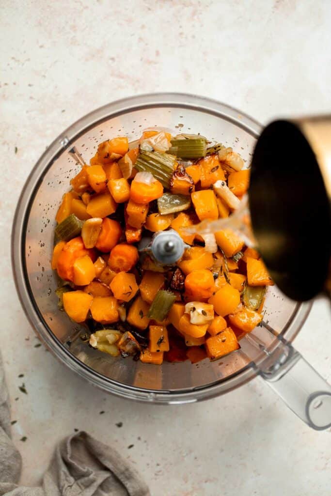 Savor the taste of fall with Roasted Butternut Squash Soup. This vegan soup is healthy, nourishing, and delicious comfort food in a bowl. | aheadofthyme.com