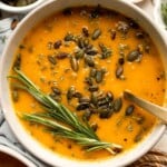 Bowl of creamy vegan roasted butternut squash soup