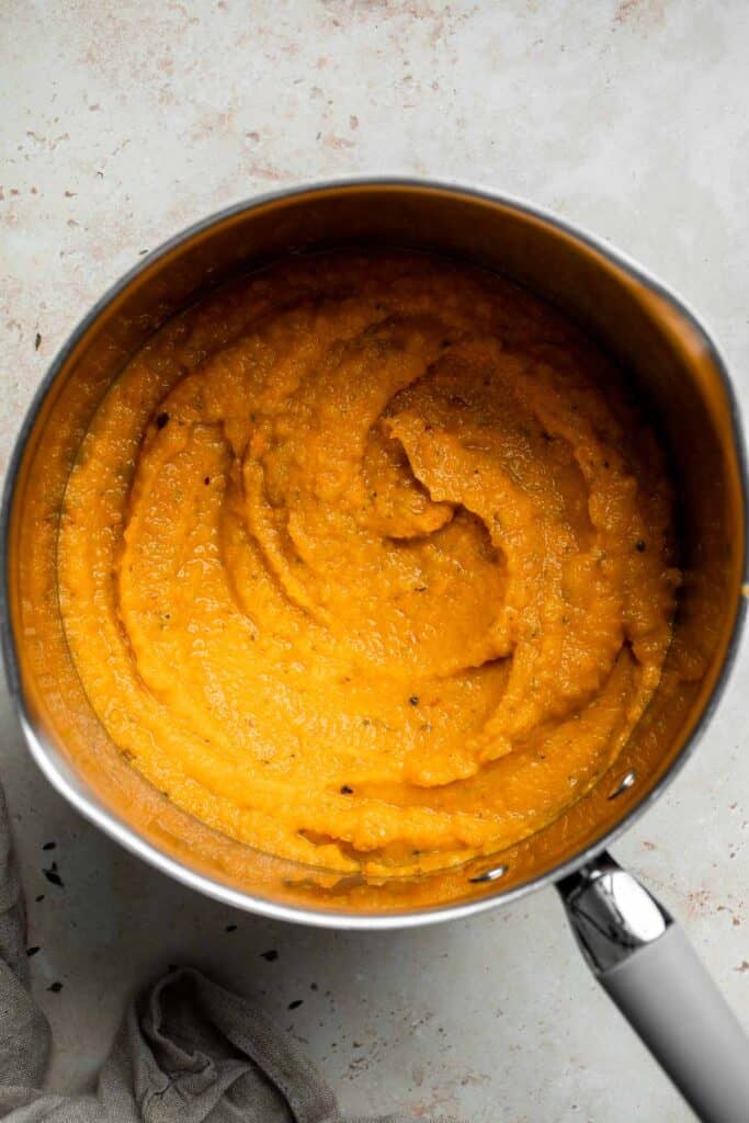 Savor the taste of fall with Roasted Butternut Squash Soup. This vegan soup is healthy, nourishing, and delicious comfort food in a bowl. | aheadofthyme.com