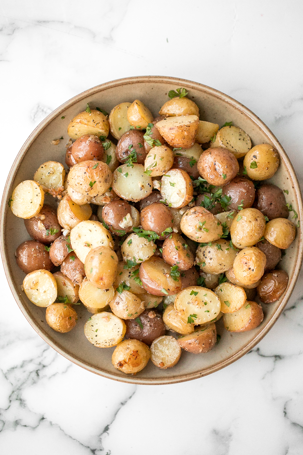 Roasted Garlic Parmesan Baby Potatoes Ahead of Thyme