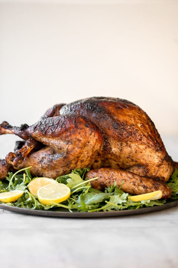 Asian five-spice roast turkey is tender and juicy, marinated with a delicious flavourful Asian rub and has a crispy brown skin. The perfect holiday dinner. | aheadofthyme.com