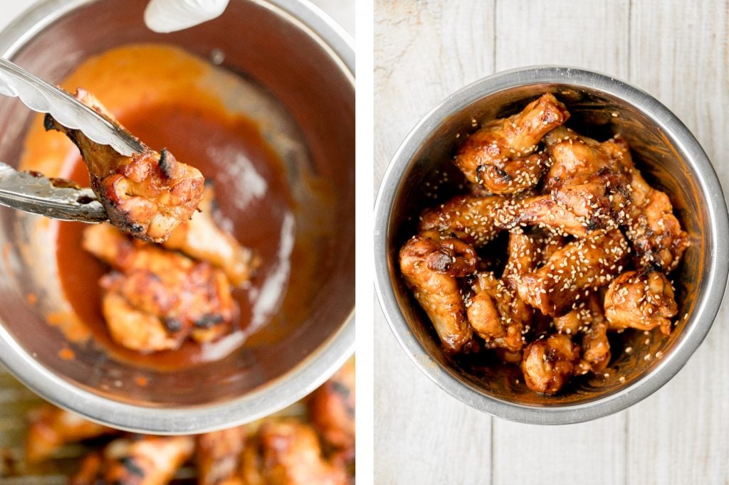 Sweet and sticky, baked BBQ chicken wings are perfectly crispy, so delicious, and smothered in barbecue sauce. They are the perfect game day appetizer. | aheadofthyme.com