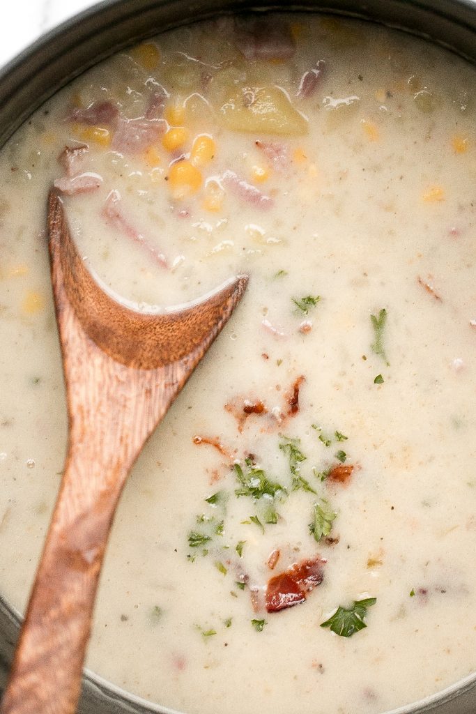 Creamy ham and potato soup is hearty, filling, and so flavourful. This warm and cozy one pot meal is the easiest weeknight meal to make in just 25 minutes. | aheadofthyme.com