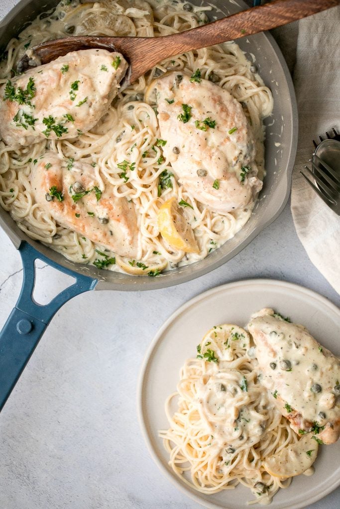 Creamy lemon parmesan chicken is a simple, quick and easy 30-minute meal that is packed with flavour. The most comforting and easiest weeknight dinner. | aheadofthyme.com