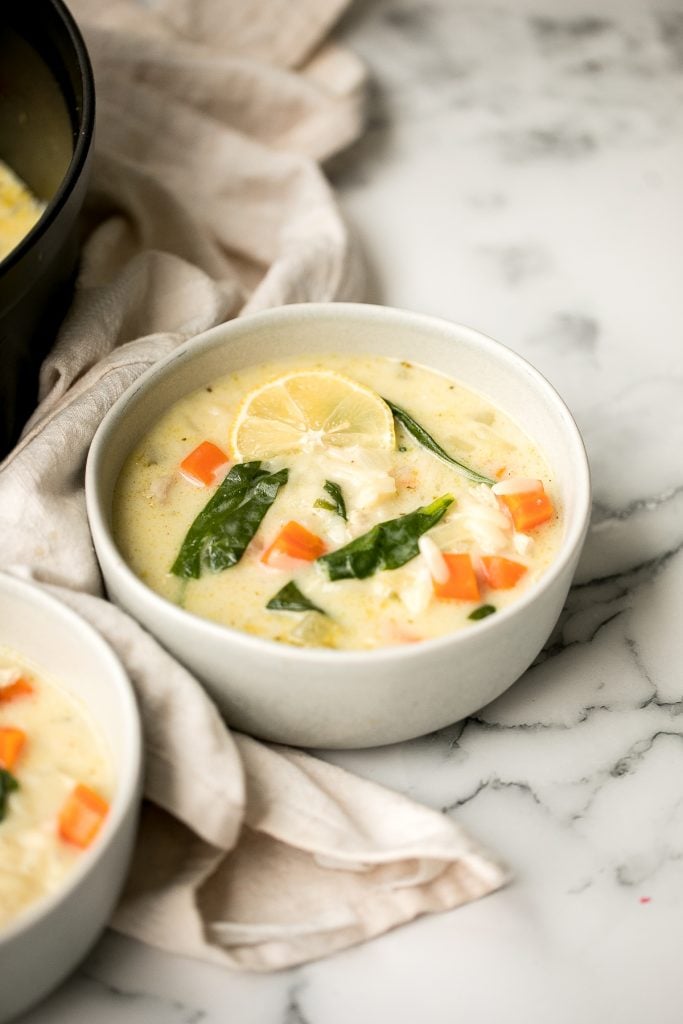 Warm and cozy, creamy turkey orzo soup is wholesome, hearty, filling, and flavourful. Make this delicious one pot meal with leftover turkey in 30 minutes. | aheadofthyme.com