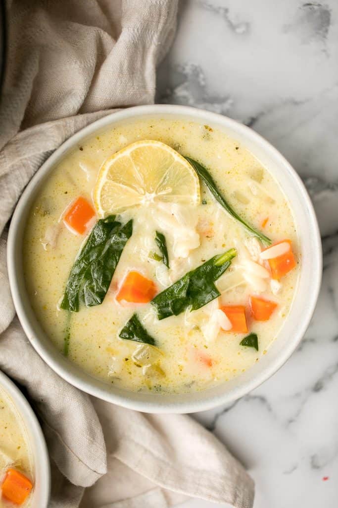 Warm and cozy, creamy turkey orzo soup is wholesome, hearty, filling, and flavourful. Make this delicious one pot meal with leftover turkey in 30 minutes. | aheadofthyme.com