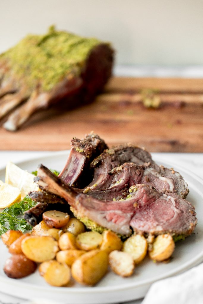 This delicious garlic and herb-crusted rack of lamb is tender, juicy, and flavourful. It is surprisingly quick and easy to make at home in about 30 minutes. | aheadofthyme.com