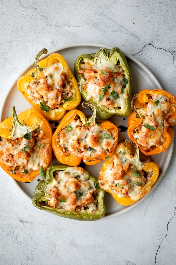 Leftover turkey stuffed peppers are a nutritious, wholesome and healthy dinner that you can throw together easily and quickly. A total crowd-pleaser. | aheadofthyme.com