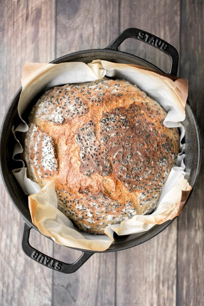 No knead sesame bread is chewy, springy and airy with the perfect crunchy crust coated with sesame seeds. Easy to make with 10 minutes prep and no kneading. | aheadofthyme.com