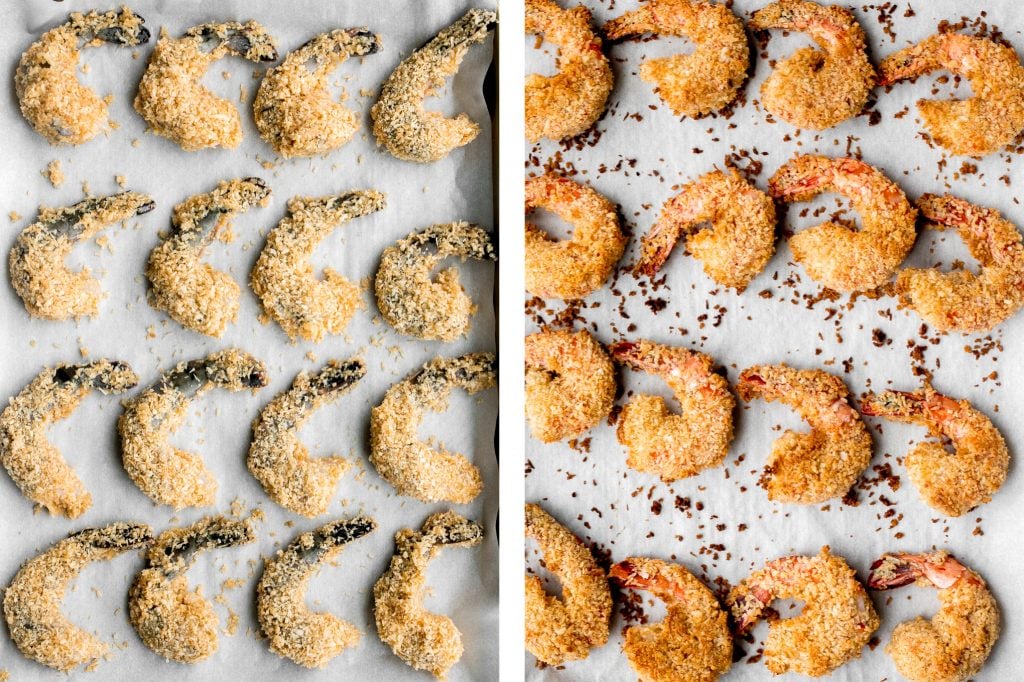 Crispy baked coconut shrimp is a delicious appetizer that is easy to make in 30 minutes. They are more flavourful, tastier and healthier than takeout. | aheadofthyme.com