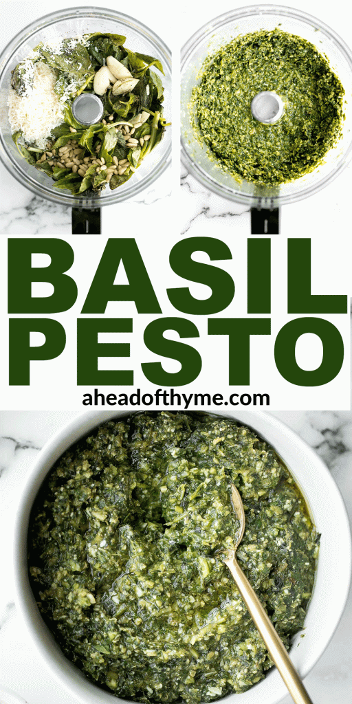 Fresh homemade basil pesto is vibrant, colourful, flavourful and extremely easy to make at home in just 5 minutes with a few ingredients. | aheadofthyme.com