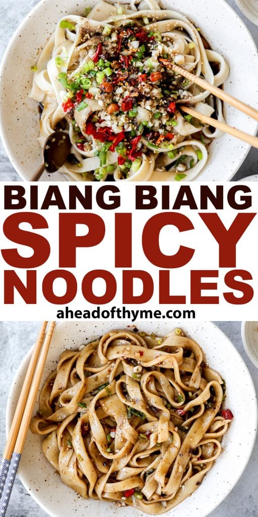 Quick and easy biang biang spicy noodles is a simple, flavourful and vegan noodle dish made with a few ingredients and in under 10 minutes. | aheadofthyme.com