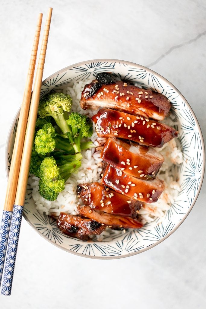 Sweet sticky and savoury Char Siu (Chinese BBQ) chicken is a delicious dinner packed with classic Asian flavours with incredible flavour. | aheadofthyme.com