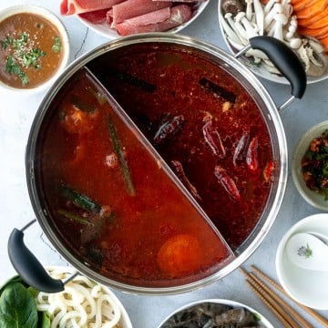 Chinese hot pot at home is a warm, comforting social meal to enjoy with family or a small group of friends. Delicious, easy to prepare, and customizable. | aheadofthyme.com