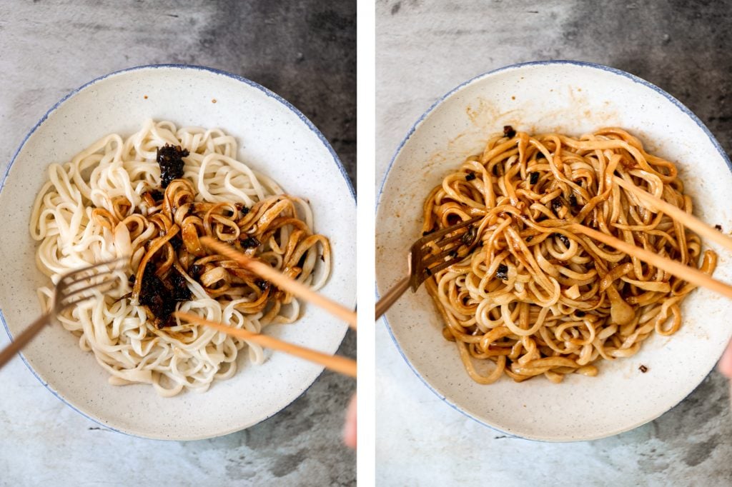 Shanghai scallion oil noodles (葱油拌面) is a flavourful, simple noodle dish that is easy to make homemade with 6 ingredients in under 10 minutes. | aheadofthyme.com