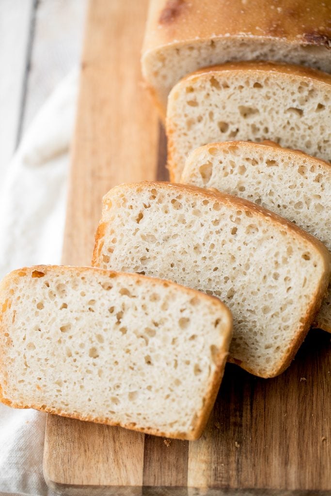 Sourdough sandwich bread is chewy with the perfect air holes inside, and has a crispy crust with a delicious signature sourdough taste. | aheadofthyme.com