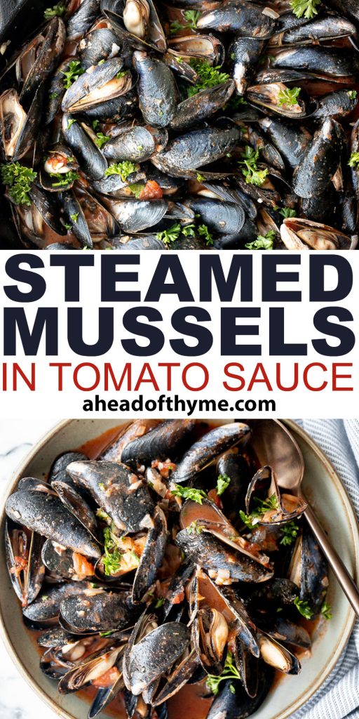 Steamed mussels in tomato sauce is an impressive restaurant-quality dish that is so quick and easy to make at home in less than 25 minutes. | aheadofthyme.com