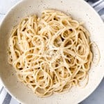 Cacio e pepe is a simple, authentic Italian pasta dish made with just four ingredients in 20 minutes. It's delicious, flavourful and easy to make. | aheadofthyme.com